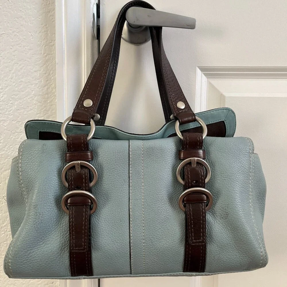 COACH ~ Blue/Brown F12334 Pebble Leather Chelsea Satchel w/ Silver Hardware - Picture 1 of 14